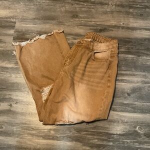 Unbranded Brown Distressed Cropped Wide Leg Jeans